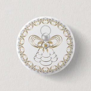Pearls and Gold - Metallic Christmas Angel of Joy 1 Inch Round Button