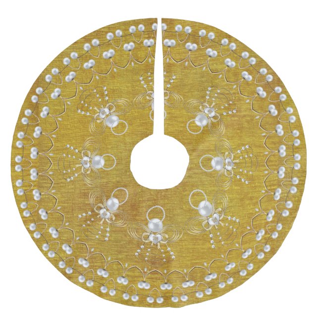 Pearls and Gold - Metallic Christmas Angel of Joy Brushed Polyester Tree Skirt (Front)
