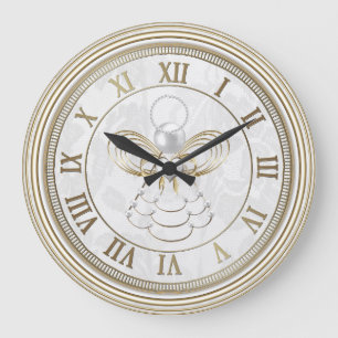 Pearls and Gold - Metallic Christmas Angel of Joy Large Clock
