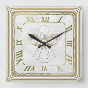 Pearls and Gold - Metallic Christmas Angel of Joy Square Wall Clock
