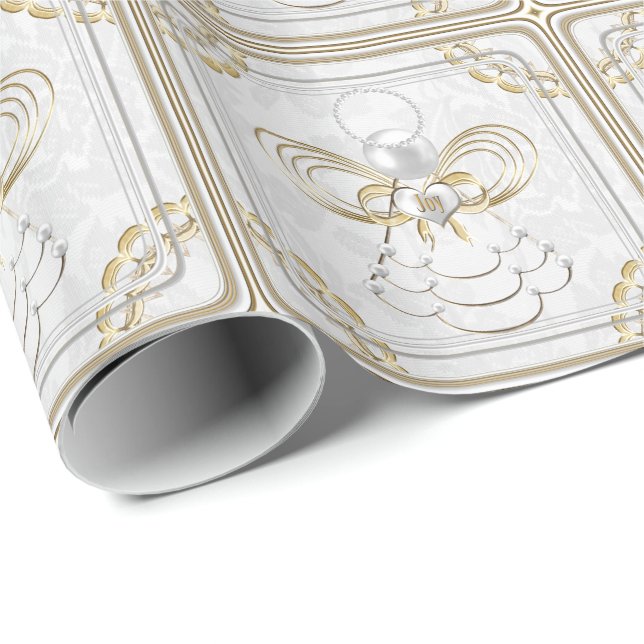Pearls and Gold - Metallic Christmas Angel of Joy Wrapping Paper (Roll Corner)