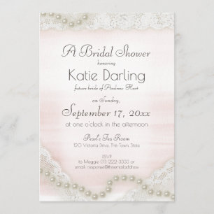 Pearls and Lace Blush Bridal Shower Invitation