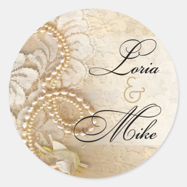 Pearls and Lace Favour | eggshell Classic Round Sticker (Front)