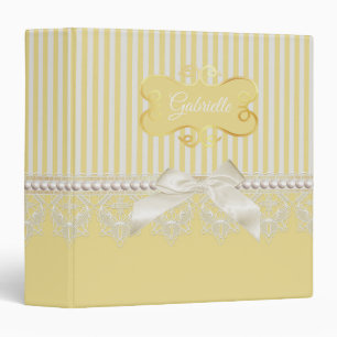 Pearls and Lace Gold Stripes Ivory Bow With Name Binder