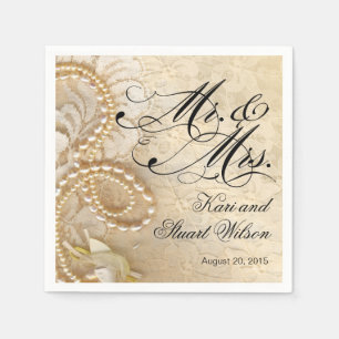 Pearls and Lace Mr. & Mrs. ivory Napkin