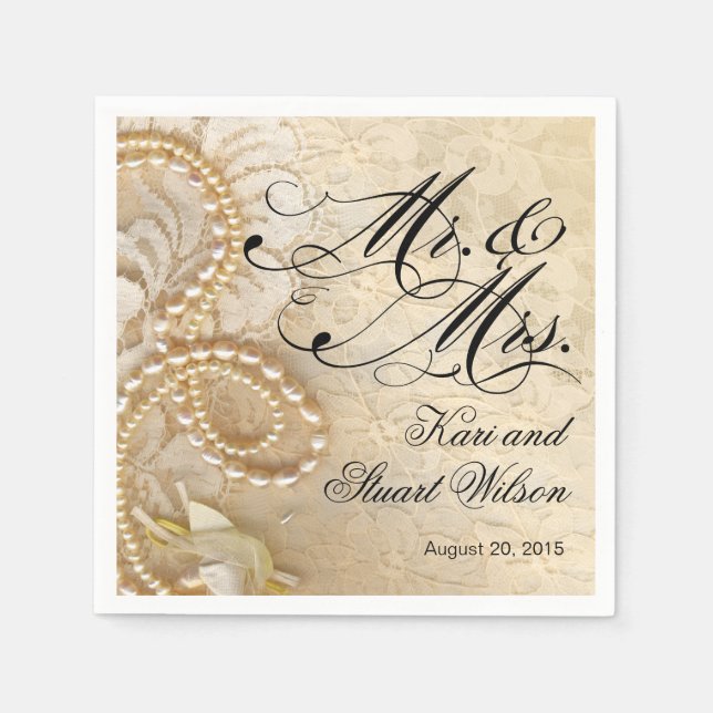 Pearls and Lace Mr. & Mrs. | ivory Napkin (Front)