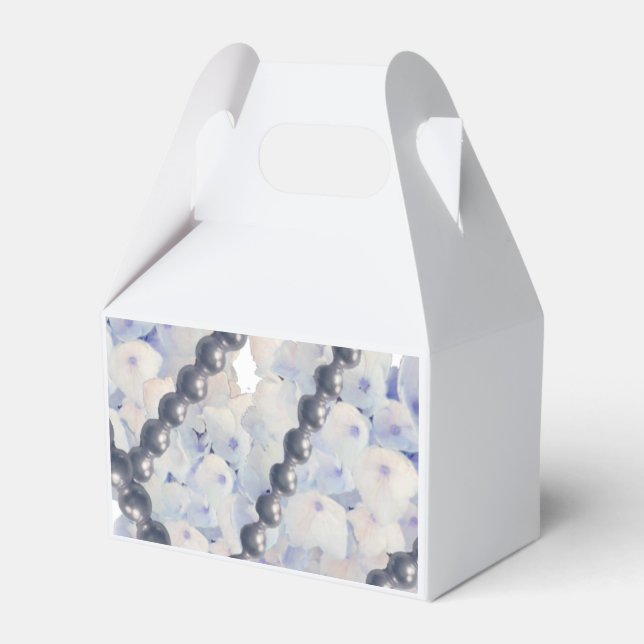 Pearls and Light Blue Hydrangeas Favour Box (Front Side)