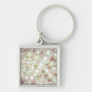 Pearls And Pink Daisy Keychain
