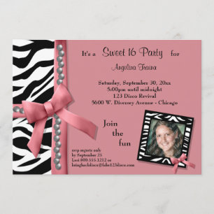 Pearls and Pink With Zebra Stripes Party Invite