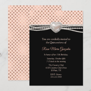 Pearls and Polka Dots Quinceañera Invitation