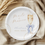 Pearls and Prosecco Blue Bridal Shower Paper Plate<br><div class="desc">Serve your bridal shower treats with these elegant paper plates featuring watercolor pearls,  a champagne glass,  and a delicate blue bow. Perfect for stylish and festive table settings.</div>
