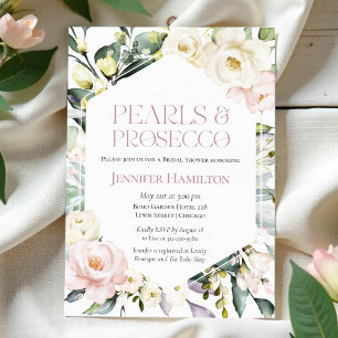 Pearls and Prosecco   Boho Floral Bridal Shower Invitation
