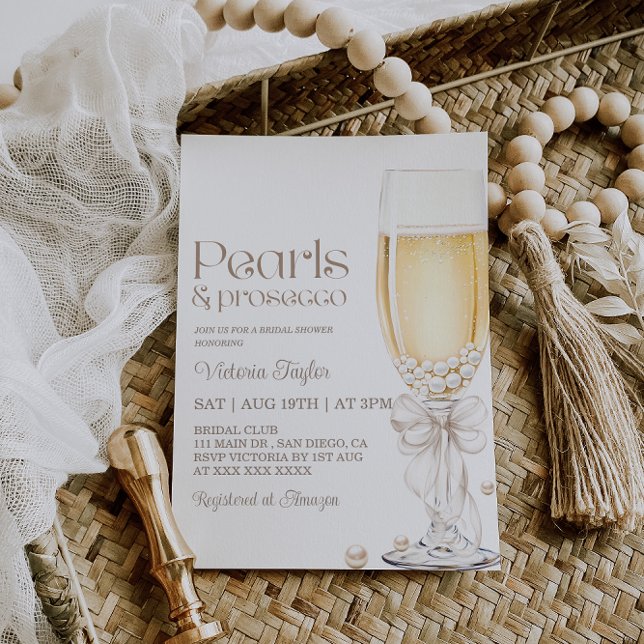 Pearls and Prosecco Bow Bridal Shower Invitation (Creator Uploaded)