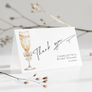 Pearls and Prosecco Bow Minimalist Bridal Shower Thank You Card