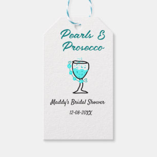 Pearls and prosecco bridal shower blue black name  gift tags
