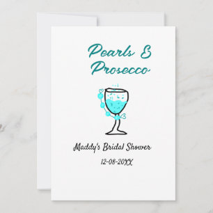 Pearls and prosecco bridal shower blue black name  invitation