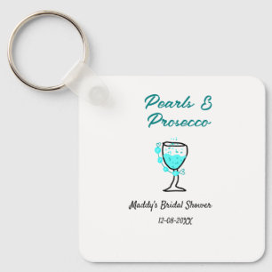 Pearls and prosecco bridal shower blue black name keychain