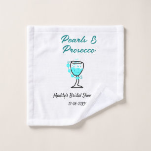 Pearls and prosecco bridal shower blue black name  wash cloth