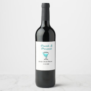 Pearls and prosecco bridal shower blue black name wine label