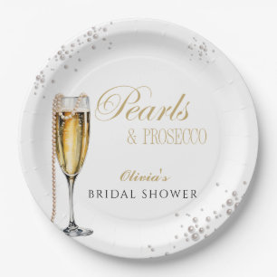 Pearls and Prosecco Bridal Shower, Bridal Brunch Paper Plate