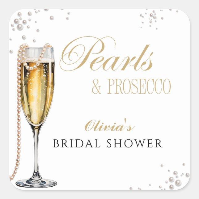 Pearls and Prosecco Bridal Shower, Bridal Brunch Square Sticker (Front)