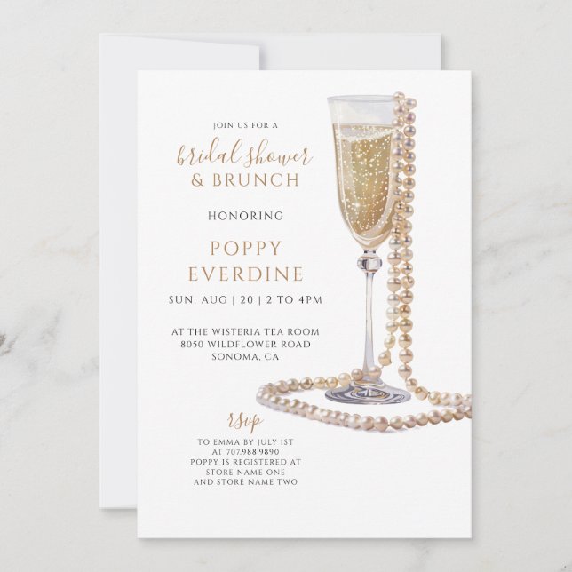 Pearls And Prosecco Bridal Shower Brunch Invitation (Front)