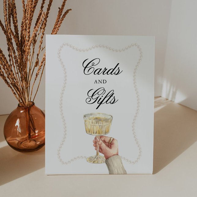 Pearls and Prosecco Bridal Shower Cards & Gifts Pedestal Sign (Creator Uploaded)