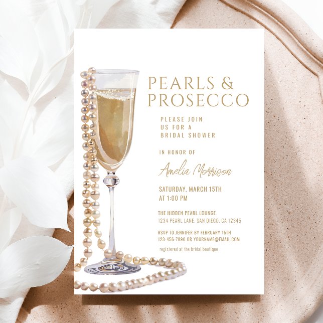 Pearls and Prosecco Bridal Shower Champagne  Invitation (Creator Uploaded)