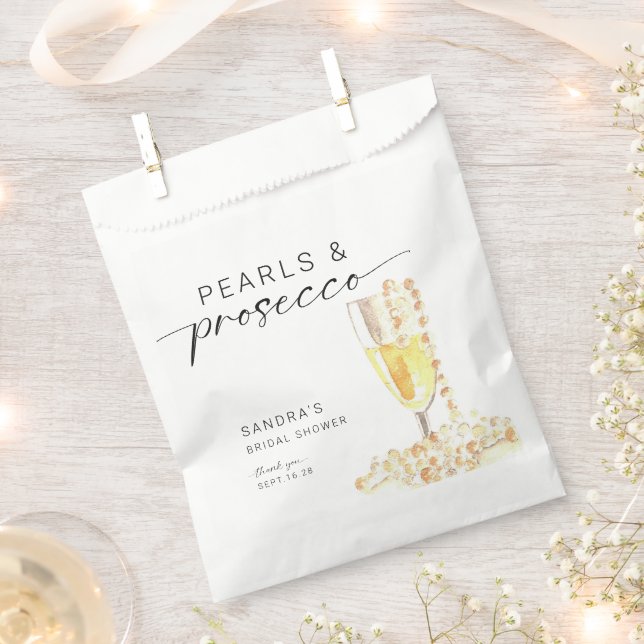 Pearls and Prosecco Bridal Shower Custom Minimal  Favour Bag (Clipped)