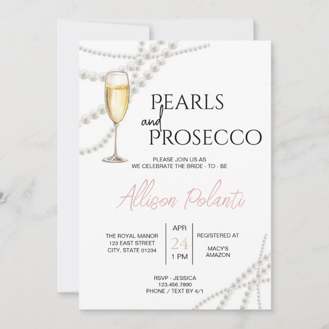 Pearls and Prosecco Bridal Shower Invitation (Front)