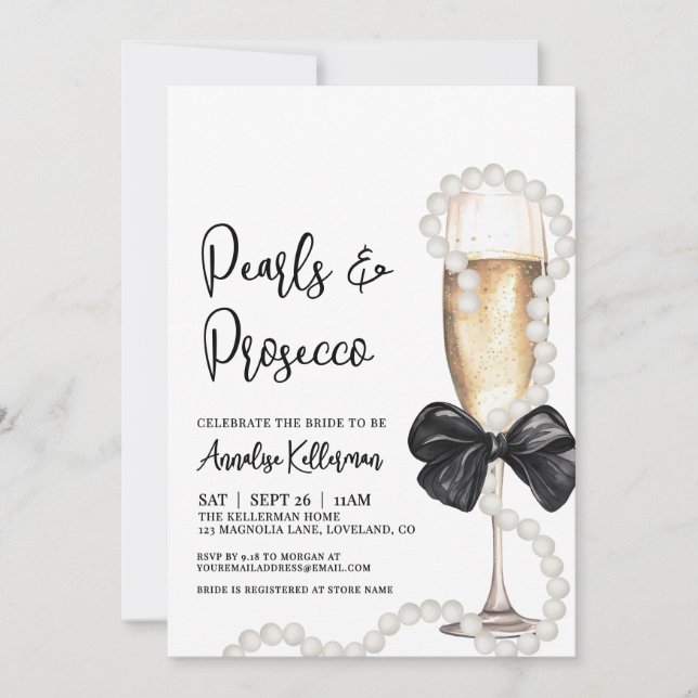 Pearls And Prosecco Bridal Shower Invitation (Front)