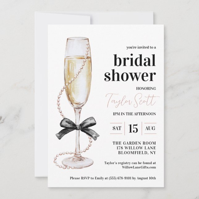 Pearls and Prosecco Bridal Shower Invitation (Front)