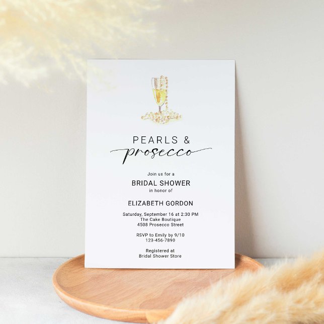 Pearls and Prosecco Bridal Shower Minimal Elegant  Invitation (Creator Uploaded)