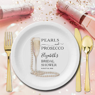 Pearls and Prosecco Bridal Shower Paper Plate