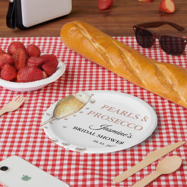 Pearls And Prosecco Bridal shower Party Paper Plate (Picnic)
