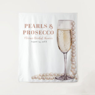 Pearls and Prosecco Bridal Shower Photo Backdrop Tapestry