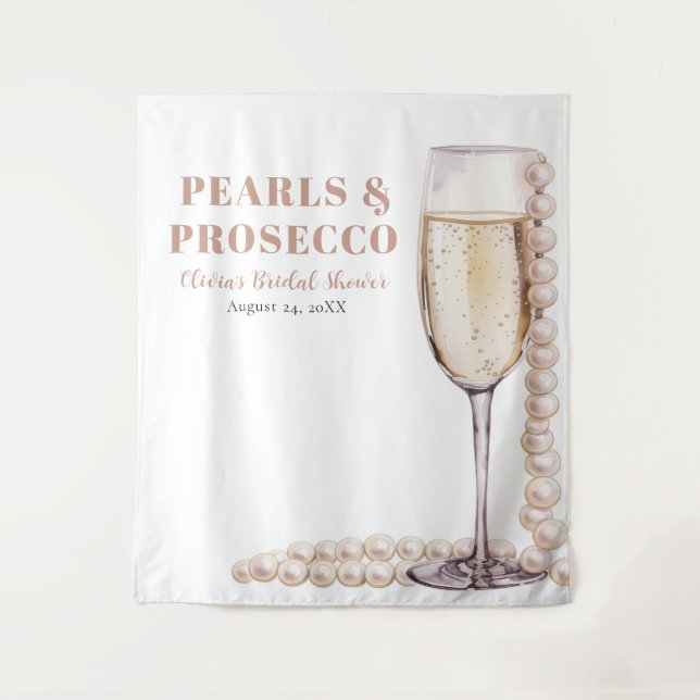 Pearls and Prosecco Bridal Shower Photo Backdrop Tapestry (Front)