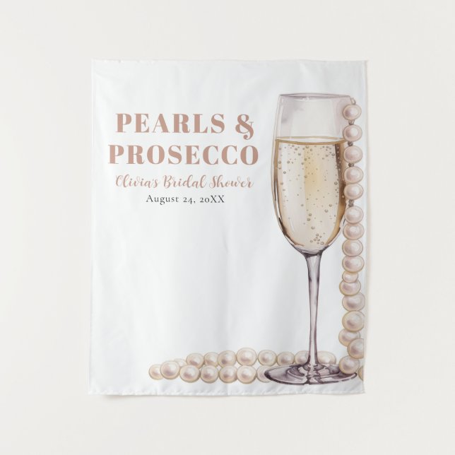 Pearls and Prosecco Bridal Shower Photo Backdrop Tapestry (Front)