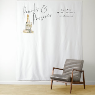 Pearls and Prosecco Bridal Shower Photo Backdrop Tapestry