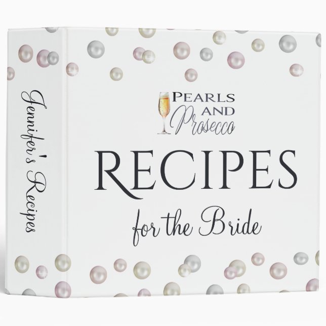 Pearls and Prosecco Bridal Shower Recipe Binder (Front/Spine)