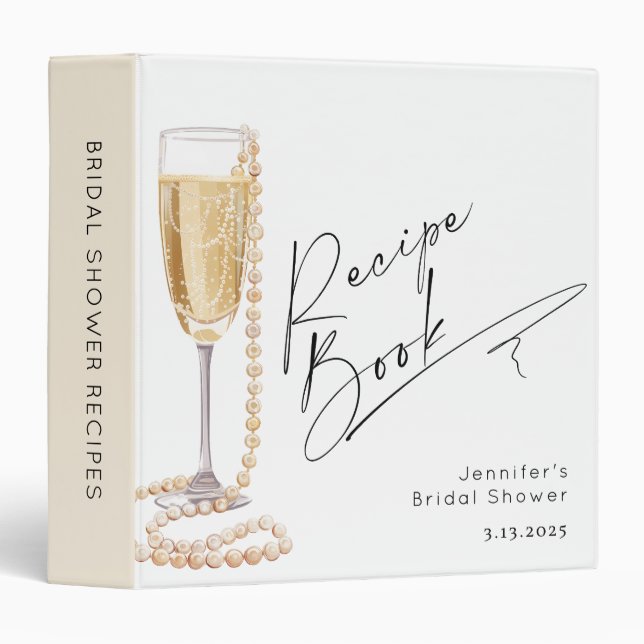Pearls and Prosecco Bridal shower Recipe book Binder (Front/Spine)