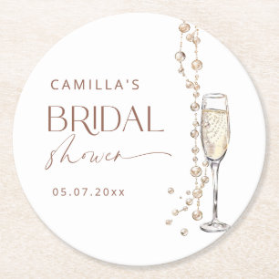 Pearls And Prosecco Bridal Shower Round Paper Coaster