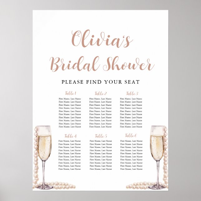 Pearls and Prosecco Bridal Shower Seating Chart  (Front)