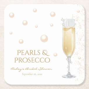 Pearls and Prosecco bridal shower Square Paper Coaster