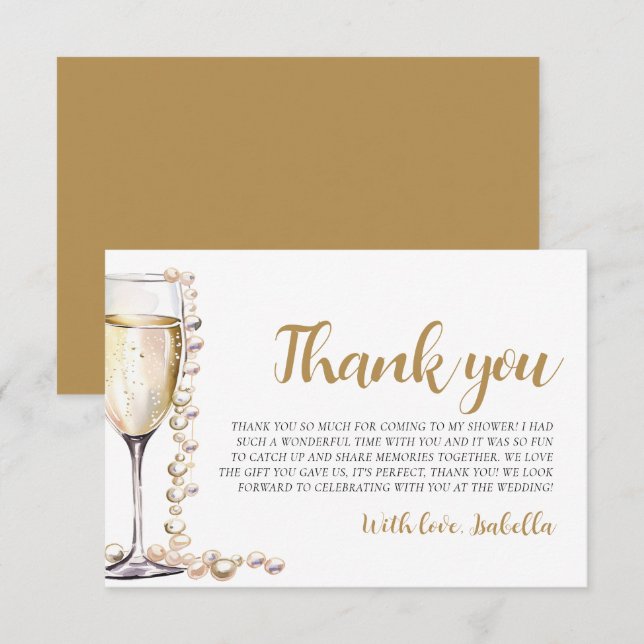 Pearls and Prosecco Bridal Shower Thank you Card (Front/Back)