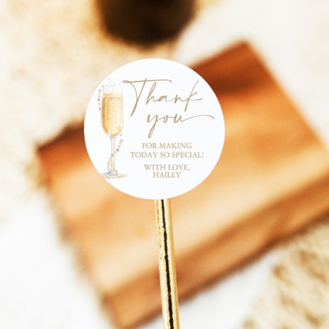 Pearls and Prosecco Bridal Shower Thank YouSticker Classic Round Sticker (Creator Uploaded)