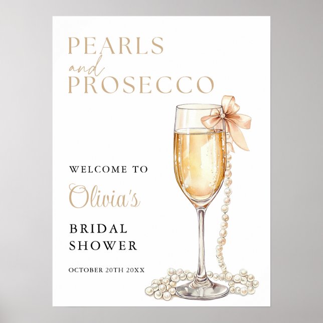 Pearls And Prosecco Bridal Shower Welcome Sign (Front)