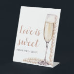 Pearls and Prosecco Champagne Love is Sweet Sign<br><div class="desc">The Pearls and Prosecco Champagne Love is Sweet Sign is a charming and elegant addition to any wedding or special event. With its sophisticated design featuring pearls and prosecco champagne, this sign adds a touch of romance and luxury to the celebration. Whether displayed on a dessert table, candy bar, or...</div>