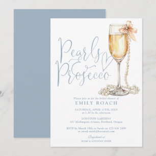 Pearls And Prosecco Dusty Blue Bridal Shower Invitation