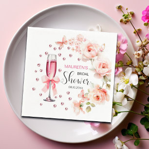 Pearls and Prosecco Dusty Pink Roses Bridal Shower Napkin